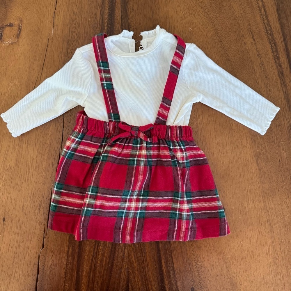 Carter’s Plaid Red and Green Flannel Dress with White Top Christmas Outfit 3M
